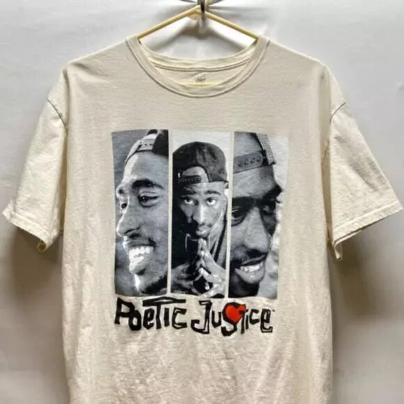2 Pac TuPac Poetic Justice Shirt Philcos Adult Large Cream Graphic Logo T-Shirt - Picture 2 of 12